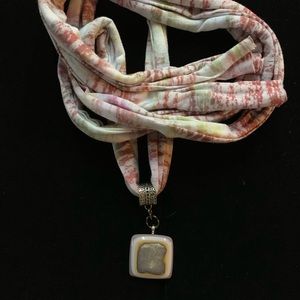 Handmade Blown Glass Scarf Pendant & Scarf